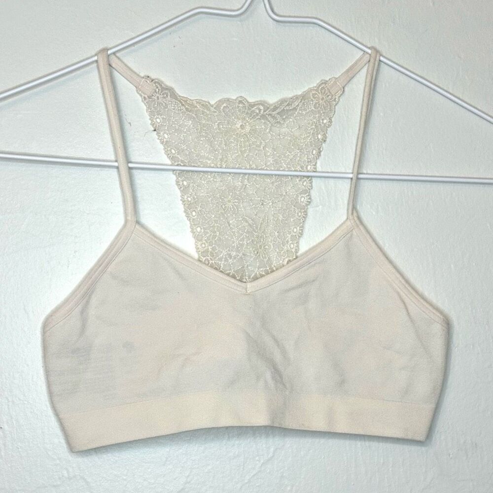 Tucker + Tate Lace Back Halter Seamless Bralette Ivory White Small 7/8